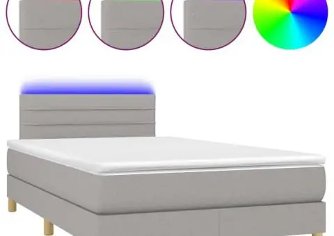 Pat cu arcuri, saltea și LED, gri deschis, 120x200 cm, textil - 2/5