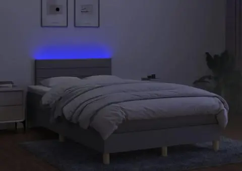 Pat cu arcuri, saltea și LED, gri deschis, 120x200 cm, textil - 4/5