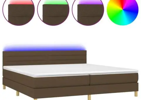 Pat cu arcuri, saltea și LED, maro închis, 200x200 cm, textil - 2/5