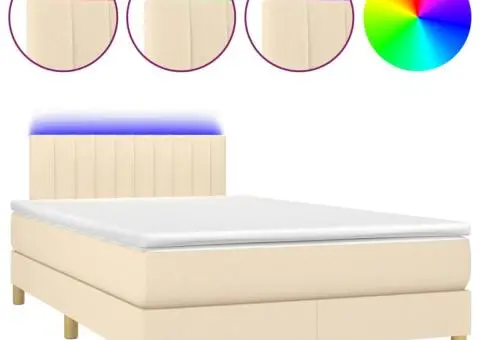 Pat cu arcuri, saltea și LED, crem, 120x200 cm, textil - 2/5