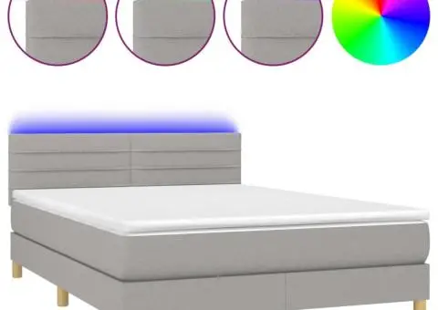 Pat cu arcuri, saltea și LED, gri deschis, 140x200 cm, textil - 2/5