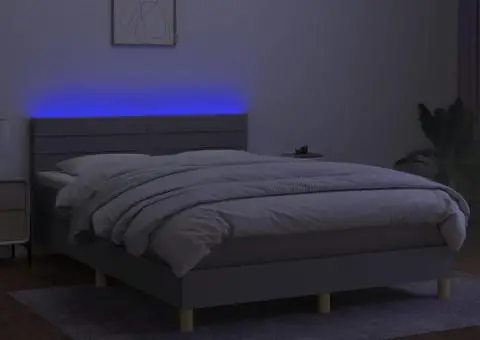 Pat cu arcuri, saltea și LED, gri deschis, 140x200 cm, textil - 3/5