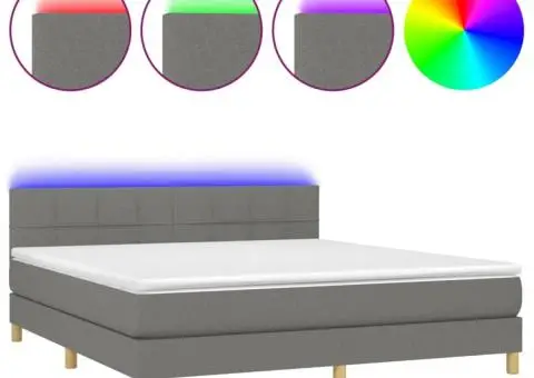 Pat cu arcuri, saltea și LED, gri închis, 180x200 cm, textil - 2/5