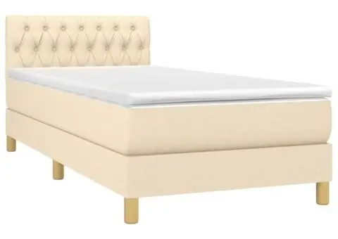 Pat cu arcuri, saltea și LED, crem, 80x200 cm, textil - 3/5