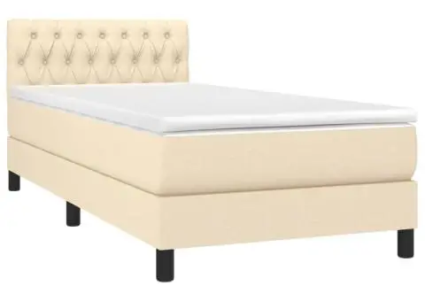 Pat cu arcuri, saltea și LED, crem, 90x190 cm, textil - 3/5