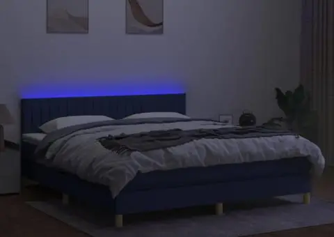 Pat cu arcuri, saltea și LED, albastru, 160x200 cm, textil - 3/5