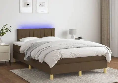 Pat cu arcuri, saltea și LED, maro închis, 120x200 cm, textil - 1/5