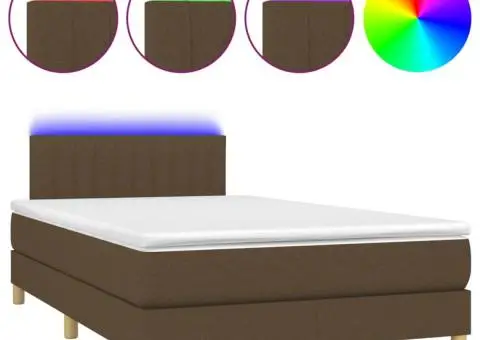 Pat cu arcuri, saltea și LED, maro închis, 120x200 cm, textil - 2/5
