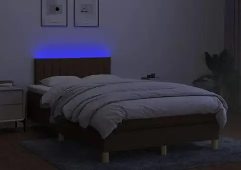 Pat cu arcuri, saltea și LED, maro închis, 120x200 cm, textil - 3/5