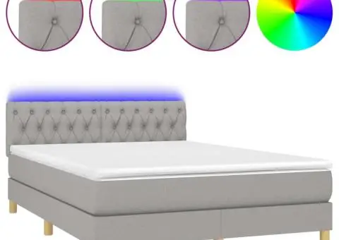 Pat cu arcuri, saltea și LED, gri deschis, 140x190 cm, textil - 2/5