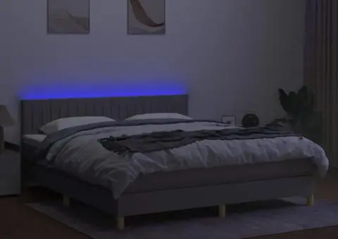 Pat cu arcuri, saltea și LED, gri deschis, 160x200 cm, textil - 3/5