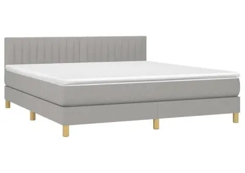 Pat cu arcuri, saltea și LED, gri deschis, 160x200 cm, textil - 4/5