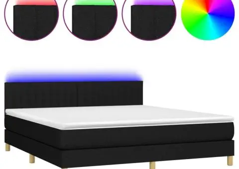 Pat cu arcuri, saltea și LED, negru, 160x200 cm, textil - 2/5