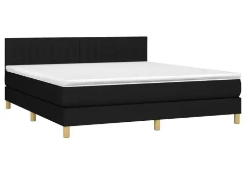 Pat cu arcuri, saltea și LED, negru, 160x200 cm, textil - 4/5