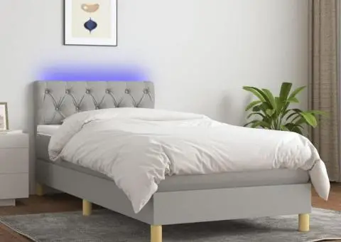 Pat cu arcuri, saltea și LED, gri deschis, 80x200 cm, textil - 1/5