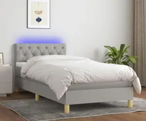 vidaXL Pat cu arcuri, saltea și LED, gri deschis, 80x200 cm, textil