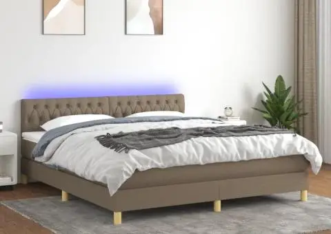 Pat cu arcuri, saltea și LED, gri taupe, 180x200 cm, textil - 1/5