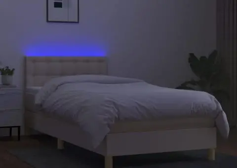 Pat cu arcuri, saltea și LED, crem, 80x200 cm, textil - 4/5