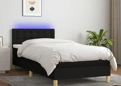 Pat cu arcuri, saltea și LED, negru, 100x200 cm, textil - 1/5