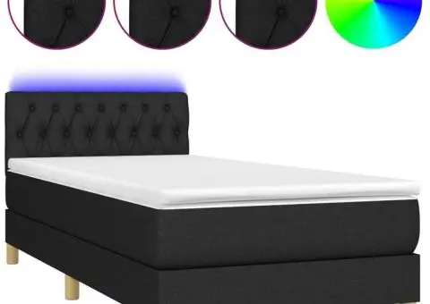 Pat cu arcuri, saltea și LED, negru, 100x200 cm, textil - 2/5