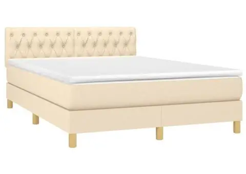 Pat cu arcuri, saltea și LED, crem, 140x190 cm, textil - 3/5