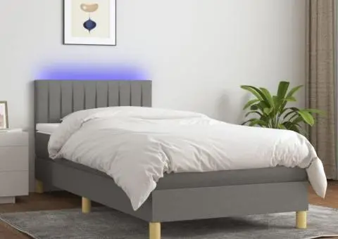 Pat cu arcuri, saltea și LED, gri închis, 80x200 cm, textil - 1/5