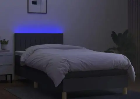 Pat cu arcuri, saltea și LED, gri închis, 80x200 cm, textil - 3/5