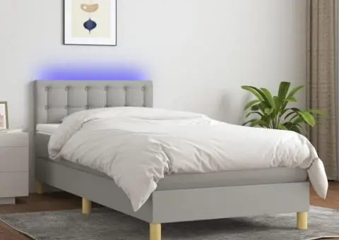 Pat cu arcuri, saltea și LED, gri deschis, 80x200 cm, textil - 1/5