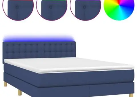 Pat cu arcuri, saltea și LED, albastru, 140x200 cm, textil - 2/5