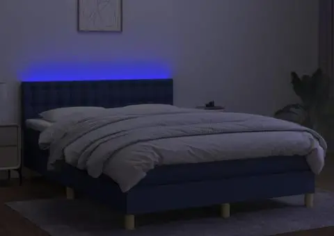 Pat cu arcuri, saltea și LED, albastru, 140x200 cm, textil - 4/5