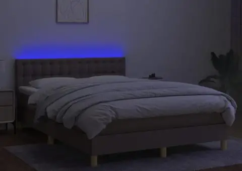 Pat cu arcuri, saltea și LED, gri taupe, 140x200 cm, textil - 4/5