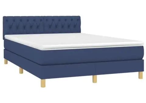 Pat cu arcuri, saltea și LED, albastru, 140x200 cm, textil - 3/5