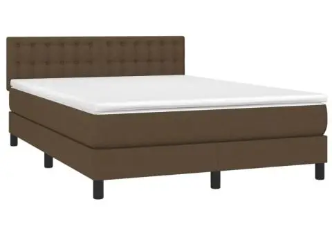 Pat cu arcuri, saltea și LED, maro închis, 140x190 cm, textil - 3/5