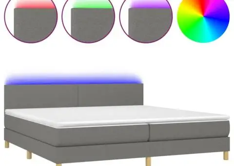 Pat cu arcuri, saltea și LED, gri închis, 200x200 cm, textil - 2/5