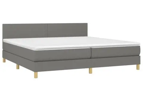 Pat cu arcuri, saltea și LED, gri închis, 200x200 cm, textil - 3/5