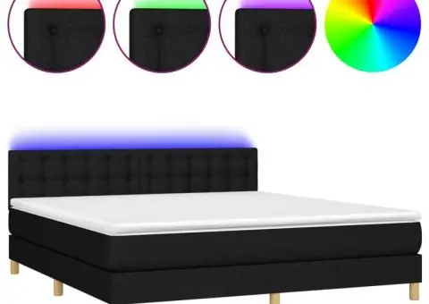 Pat cu arcuri, saltea și LED, negru, 180x200 cm, textil - 2/5