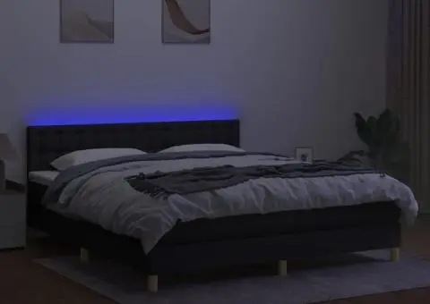 Pat cu arcuri, saltea și LED, negru, 180x200 cm, textil - 4/5