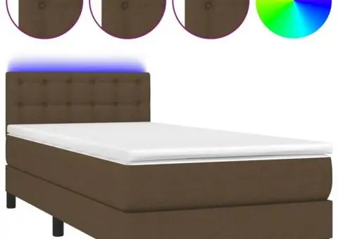 Pat cu arcuri, saltea și LED, maro închis, 80x200 cm, textil - 2/5