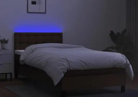 Pat cu arcuri, saltea și LED, maro închis, 80x200 cm, textil - 4/5