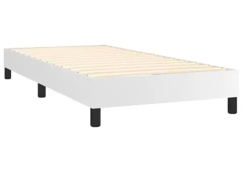 Pat cu arcuri, saltea și LED, alb, 90x190 cm, piele ecologică - 5/5