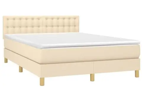 Pat cu arcuri, saltea și LED, crem, 140x190 cm, textil - 3/5