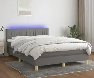 vidaXL Pat cu arcuri, saltea și LED, gri închis, 140x190 cm, textil