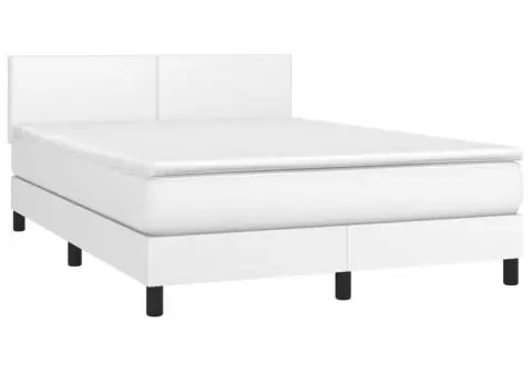 Pat cu arcuri, saltea și LED, alb, 140x200 cm, piele eco - 3/5