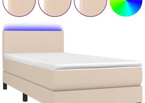 Pat continental cu saltea și LED cappuccino 80x200 cm piele eco - 2/5