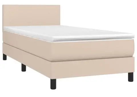 Pat continental cu saltea și LED cappuccino 80x200 cm piele eco - 3/5