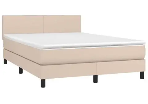 Pat cu arcuri, cu saltea și LED cappuccino 140x190 cm piele eco - 3/5