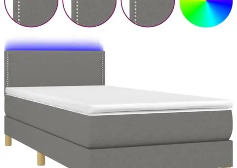 Pat cu arcuri, saltea și LED, gri închis, 90x200 cm, textil - 2/5