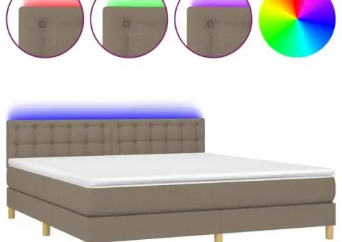 Pat cu arcuri, saltea și LED, gri taupe, 180x200 cm, textil - 2/5