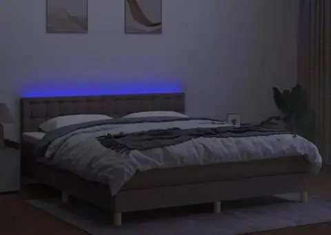 Pat cu arcuri, saltea și LED, gri taupe, 180x200 cm, textil - 4/5