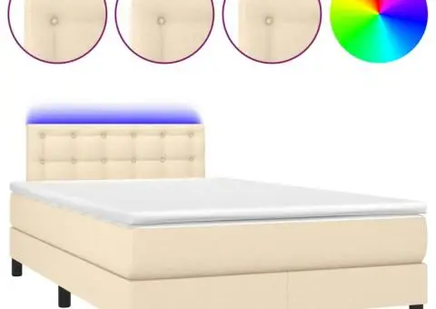 Pat cu arcuri, saltea și LED, crem, 120x200 cm, textil - 2/5